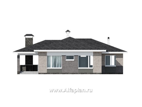 Проекты домов Альфаплан - «Юкон» - проект просторного одноэтажного дома с террасой - превью фасада №4
