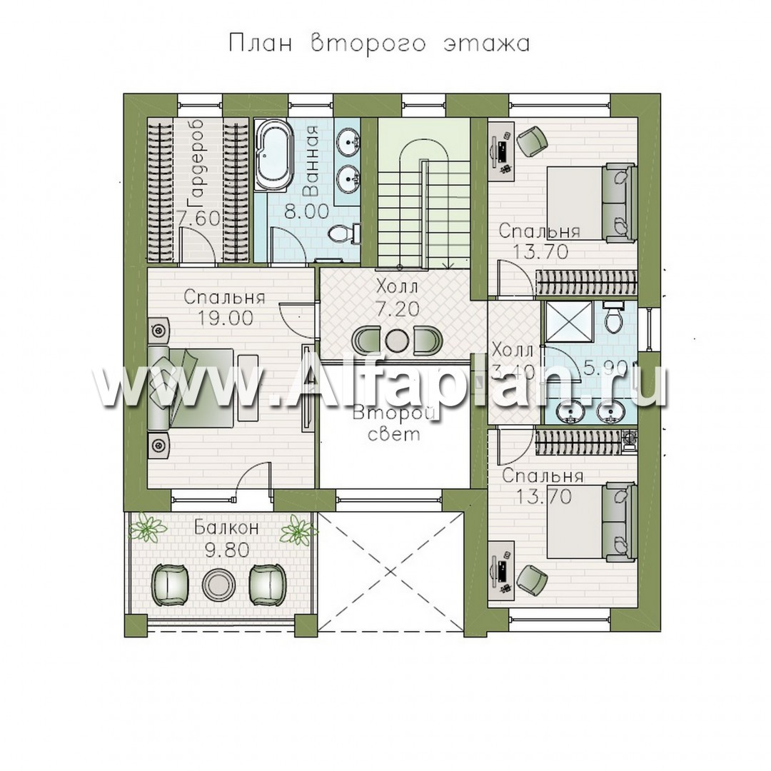 Проекты домов Альфаплан - "Римские каникулы" - проект дома с двусветной гостиной - план проекта №3