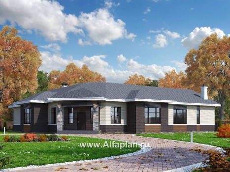 Проекты домов Альфаплан - «Модуль» — одноэтажный дом с диагональным планом, 4 спальни - превью дополнительного изображения №1