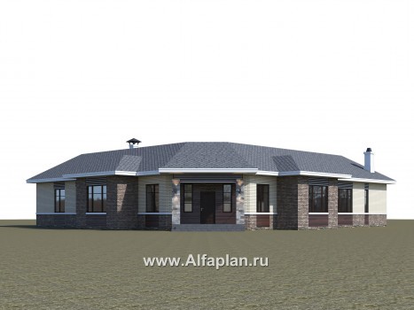 Проекты домов Альфаплан - «Модуль» — одноэтажный дом с диагональным планом, 4 спальни - превью дополнительного изображения №3
