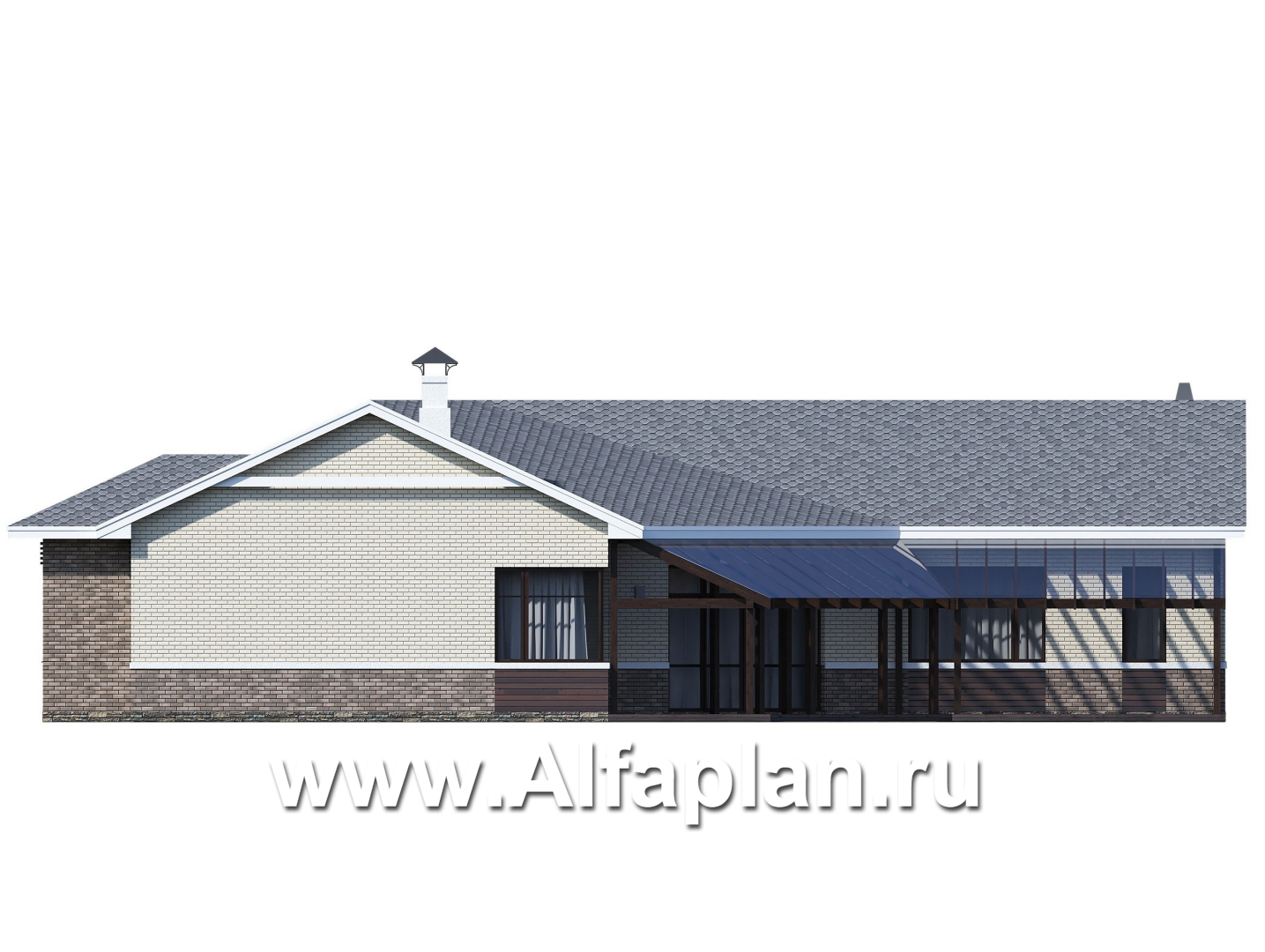 Проекты домов Альфаплан - «Модуль» — одноэтажный дом с диагональным планом, 4 спальни - изображение фасада №4