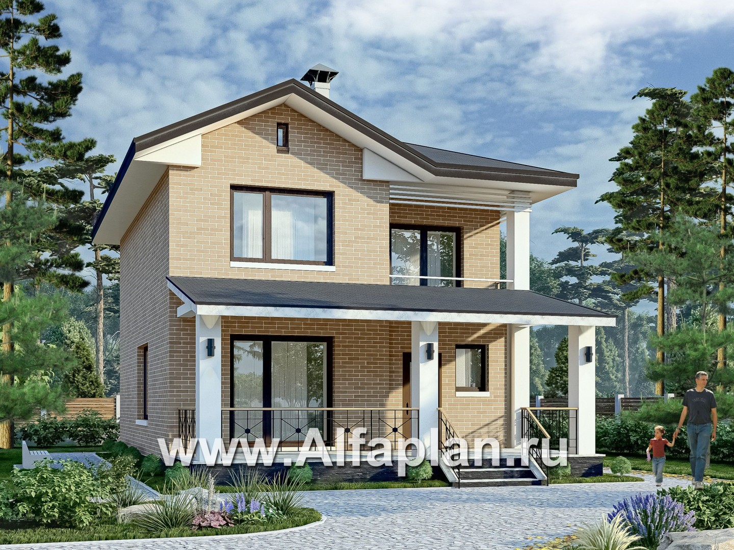Проекты домов Альфаплан - «Серебро» - проект дома для небольшой семьи, вход с южных направлений - основное изображение