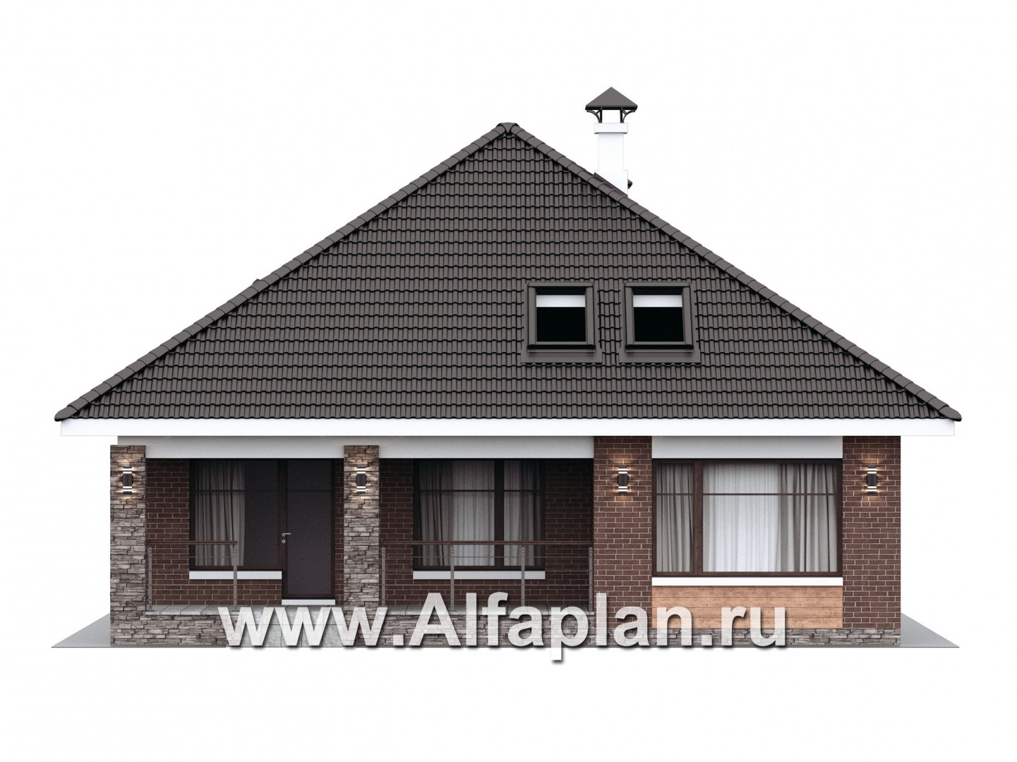 Проекты домов Альфаплан - "Перспектива" - проект компактного дома с мансардой - изображение фасада №4