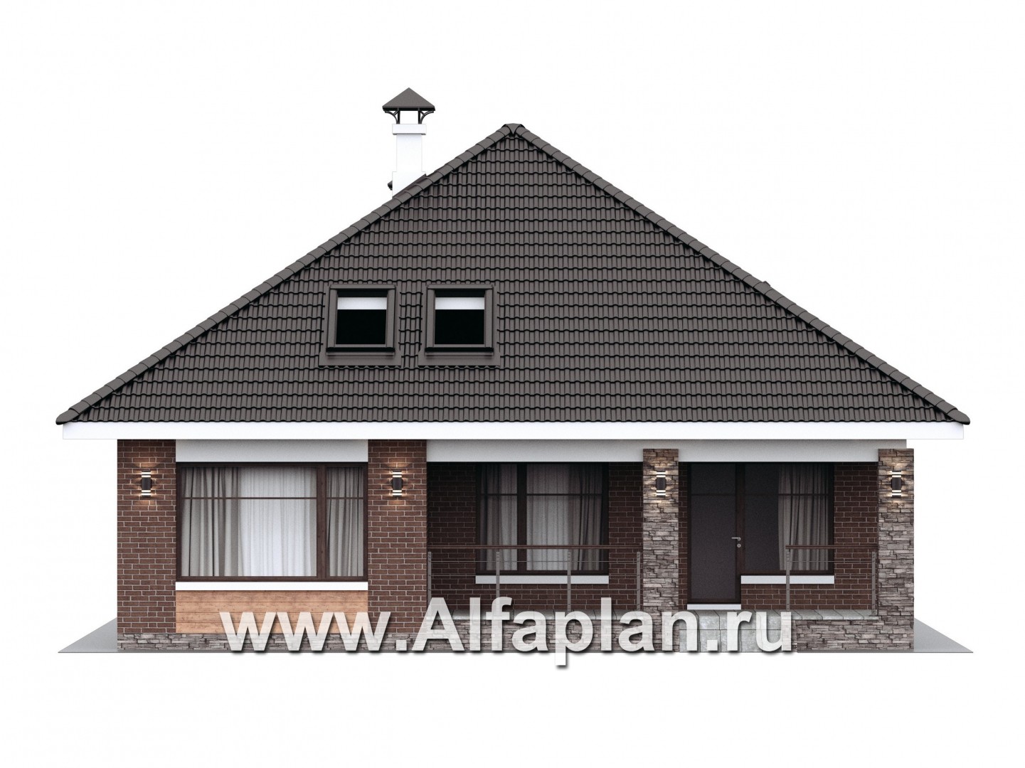 Проекты домов Альфаплан - "Перспектива" - проект компактного дома с мансардой - изображение фасада №4