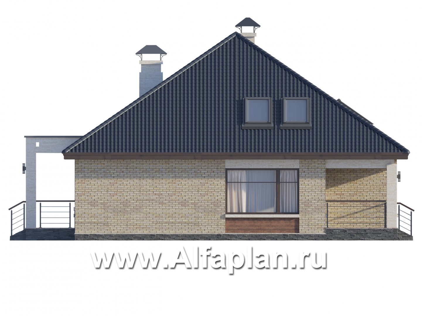 Проекты домов Альфаплан - "Перспектива" - проект компактного дома с мансардой - изображение фасада №2