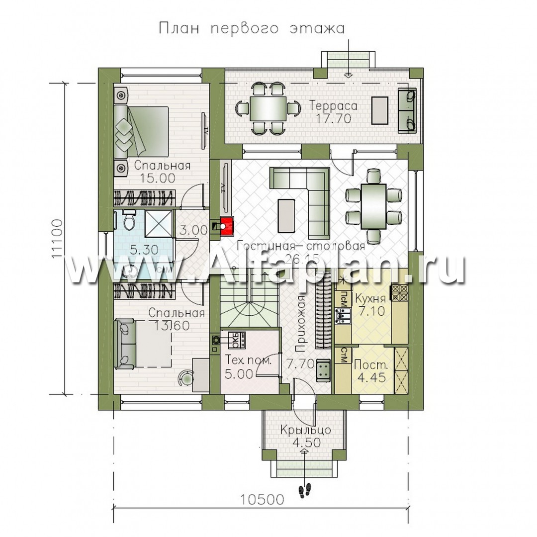 Проекты домов Альфаплан - "Перспектива" - проект компактного дома с мансардой - изображение плана проекта №1