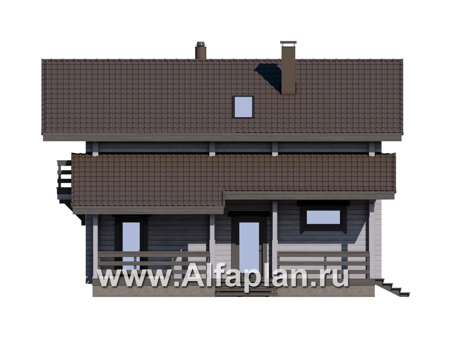 Проекты домов Альфаплан - Загородный дом из бруса с двускатной кровлей - изображение фасада №3