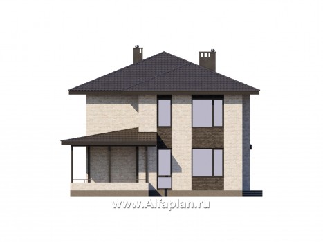 Проекты домов Альфаплан - Двухэтажный дом из газобетона с гаражом - превью фасада №4