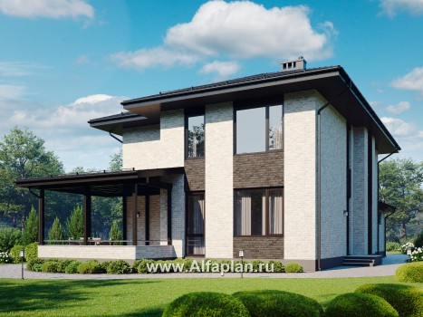 Проекты домов Альфаплан - Двухэтажный дом из газобетона с гаражом - превью дополнительного изображения №1