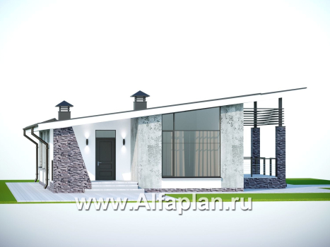 «Корица» - проект одноэтажного дома, с террасой, 2 спальни, с односкатной крышей - превью дополнительного изображения №1
