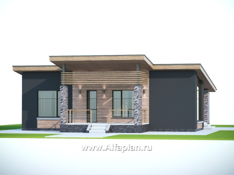 «Корица» - проект одноэтажного дома, с террасой, 2 спальни, с односкатной крышей - превью дополнительного изображения №6