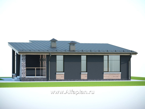 «Корица» - проект одноэтажного дома, с террасой, 2 спальни, с односкатной крышей - превью дополнительного изображения №7