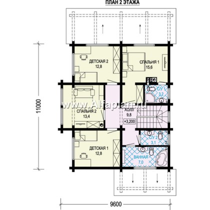 Проекты домов Альфаплан - Проект двухэтажного дома из клееного бруса - превью плана проекта №2