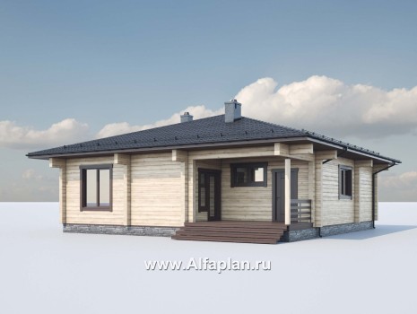 Проект одноэтажного дома из бруса, 3 спальни, дача с террасой, коттедж для отдыха - превью дополнительного изображения №2
