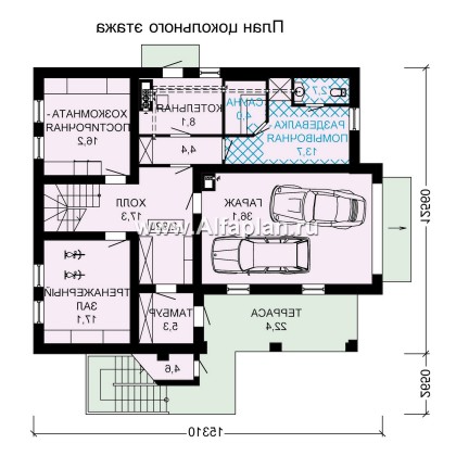 Проекты домов Альфаплан - "Традиция" - дом из бревен с гаражом в цокольном этаже из камня - превью плана проекта №1