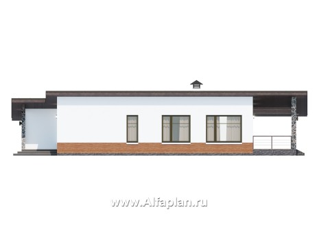 Проекты домов Альфаплан - Проект одноэтажного дома из газобетона, с гаражом - превью фасада №2