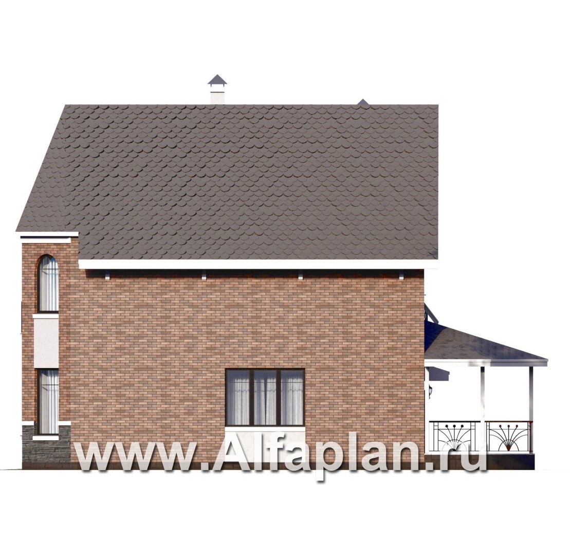 Проекты домов Альфаплан - Проект двухэтажного дома с эркером и гаражом - изображение фасада №2