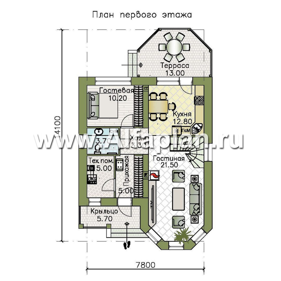 Проекты домов Альфаплан - Проект двухэтажного дома с эркером - изображение плана проекта №1