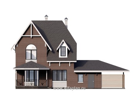 Проекты домов Альфаплан - Проект двухэтажного дома с эркером и гаражом - превью фасада №4