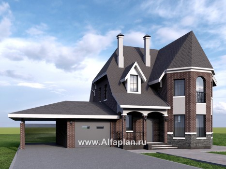 Проекты домов Альфаплан - Проект двухэтажного дома с эркером и гаражом - превью дополнительного изображения №1