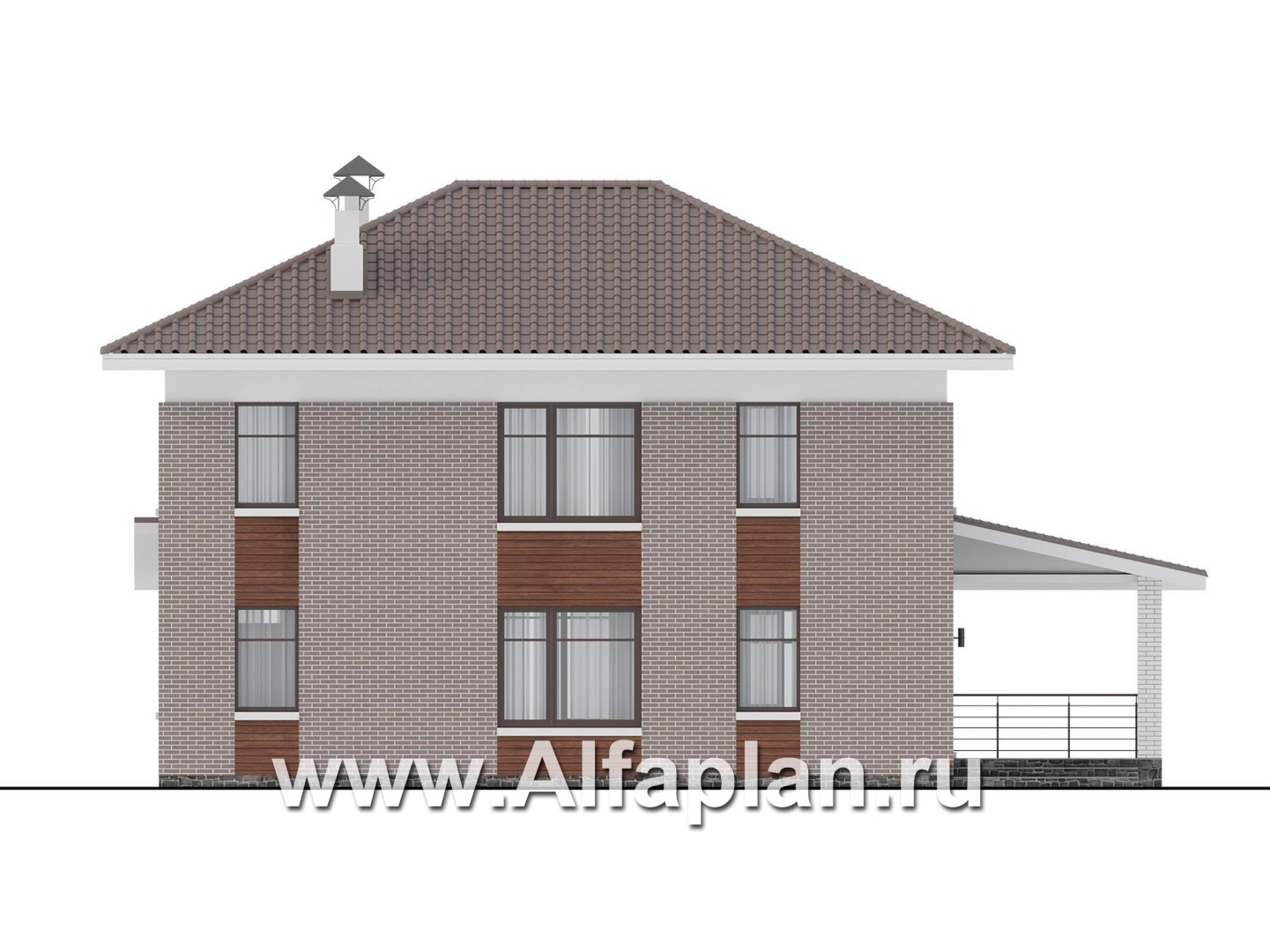 Проекты домов Альфаплан - "Вермеер" - проект двухэтажного дома с лестницей в гостиной - изображение фасада №4