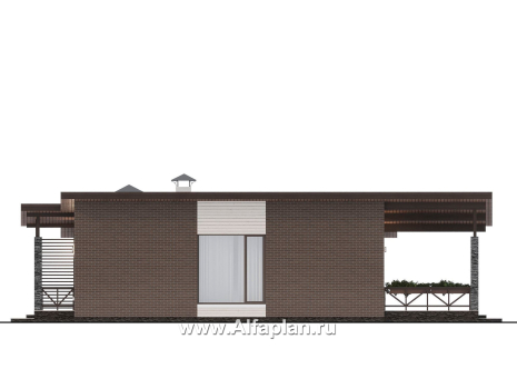 «Стрелец» -проект современного одноэтажного дома с террасой со стороны входа, с односкатной крышей - превью фасада дома