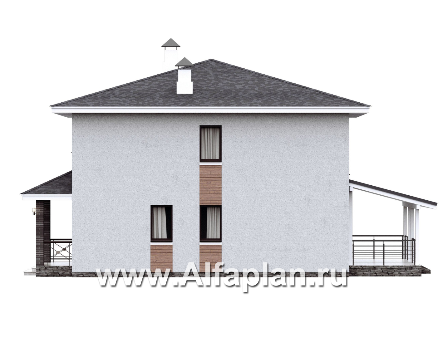 Проекты домов Альфаплан - "Антропный принцип" - проект экономичного дома со вторым светом из газобетона - изображение фасада №2