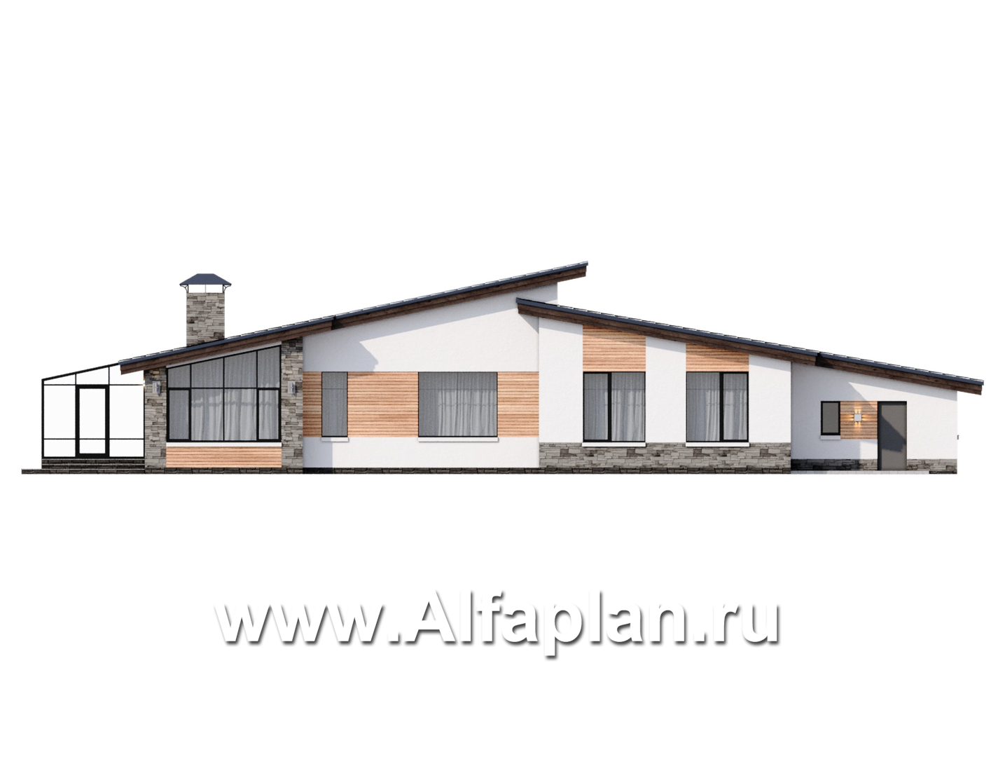 Проекты домов Альфаплан - "Ривьера" - современный, роскошный одноэтажный дом - изображение фасада №4