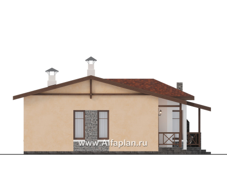 «Сорренто» - проект одноэтажного дома, с эркером и террасой со стороны входа, 2 спальни, в средиземноморском стиле - превью фасада дома