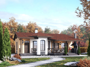 Проекты домов Альфаплан - "Сорренто" - проект одноэтажного дома, две спальни, в средиземноморском стиле - превью основного изображения