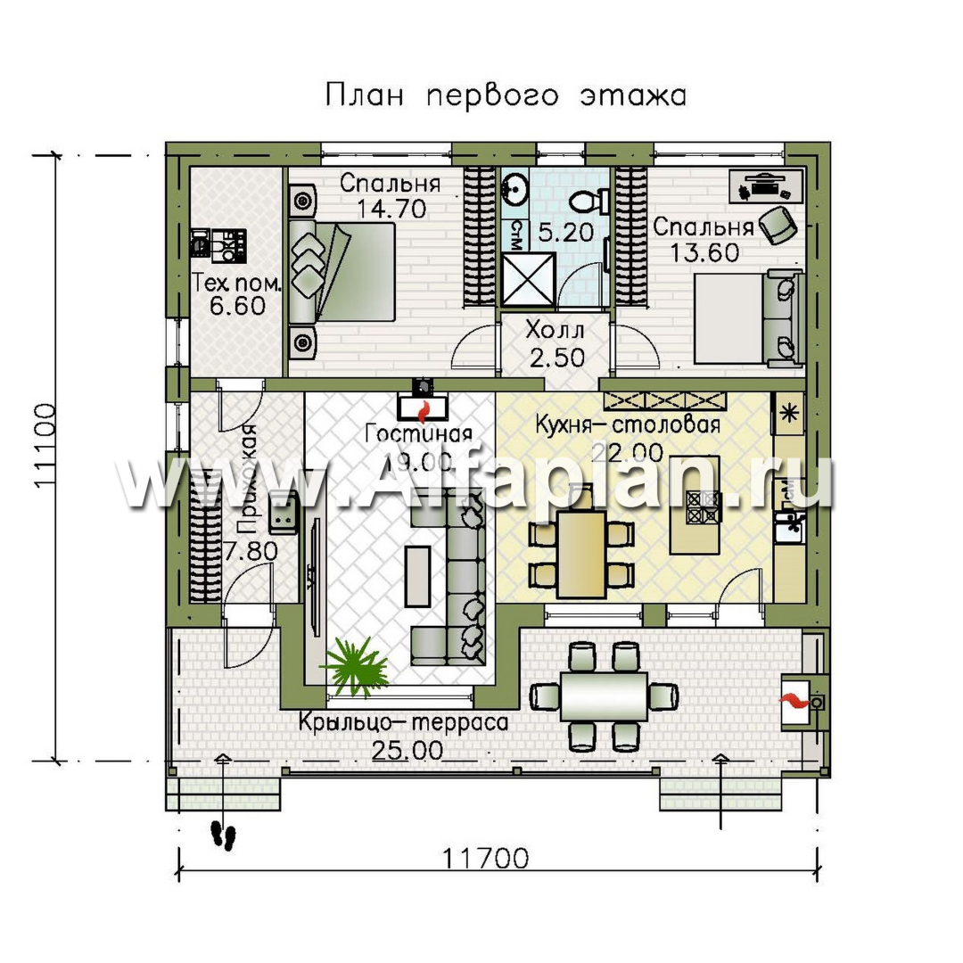 Проекты домов Альфаплан - "Талисман" - проект одноэтажного дома с односкатной кровлей - изображение плана проекта №1