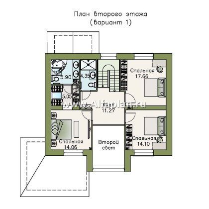 «Регата» - красивый проект дома с мансардой, планировка с мастер спальней, двусветная столовая - превью план дома