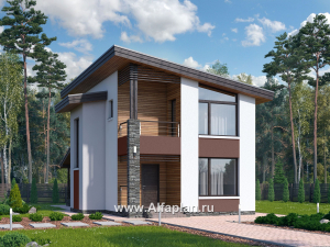 Превью проекта ««Арс» - проект двухэтажного дома, с террасой и с балконом,  односкатная крыша, для узкого участка»
