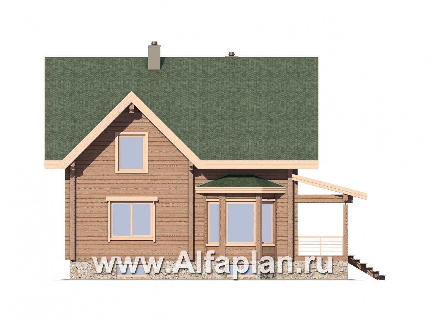 Проекты домов Альфаплан - Дом из бруса для загородного отдыха - изображение фасада №2