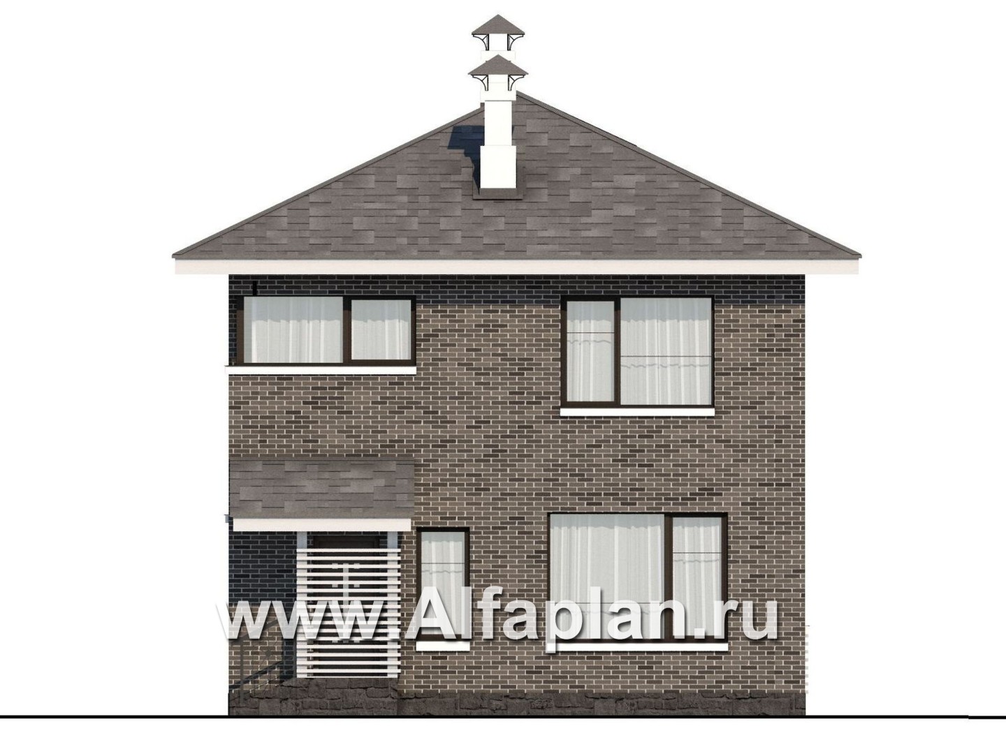 Проект двухэтажного дома из кирпича «Серебро», с террасой,  для небольшой семьи - фасад дома