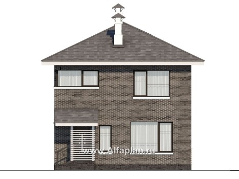 Проект двухэтажного дома из кирпича «Серебро», с террасой,  для небольшой семьи - превью фасада дома