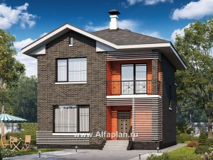 Проект двухэтажного дома из кирпича «Серебро», с террасой,  для небольшой семьи