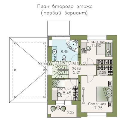 Проект двухэтажного дома из кирпича «Серебро», с террасой и с навесом для авто - превью план дома