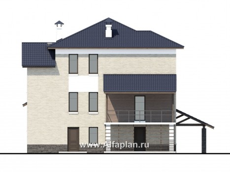 Проекты домов Альфаплан - «Линия горизонта» - современный коттедж с гаражом в цоколе - превью фасада №4