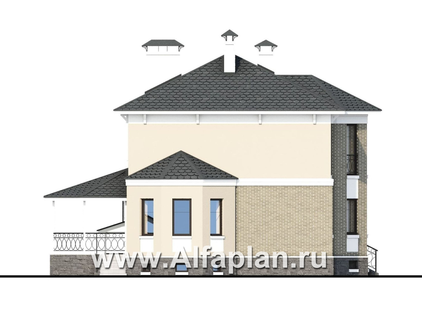 Проекты домов Альфаплан - «Классика плюс» - классический  особняк с цокольным этажом - изображение фасада №2