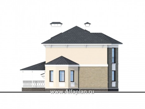 Проекты домов Альфаплан - «Классика» - двухэтажный особняк с эркером и гаражом на два автомобиля - превью фасада №2