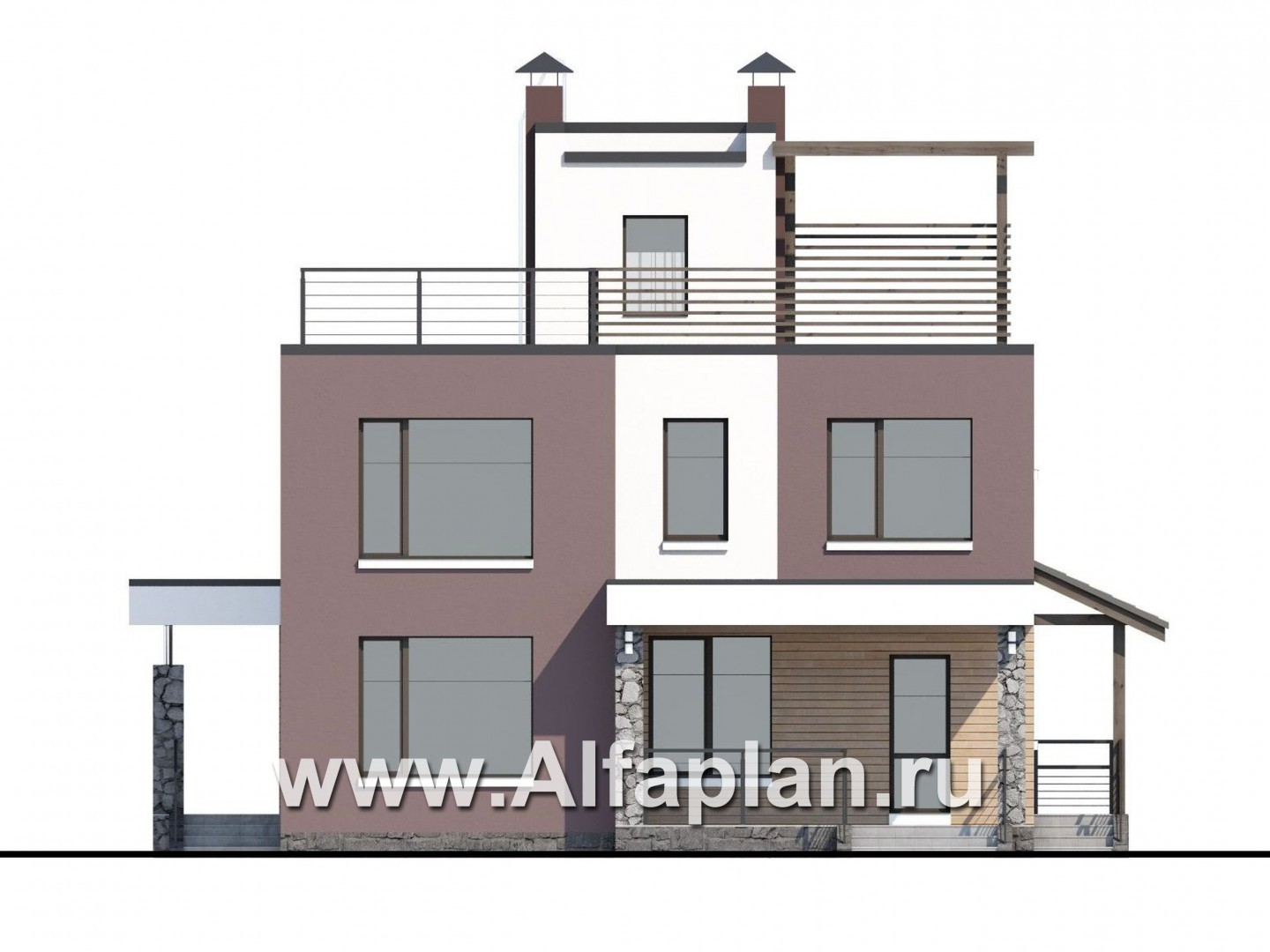 Проекты домов Альфаплан - «Динамика» - компактный дом с эксплуатируемой кровлей - изображение фасада №4
