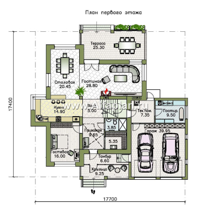 Проекты домов Альфаплан - «Монтекки» - двухэтажный коттедж с гаражом на две машины - превью плана проекта №1