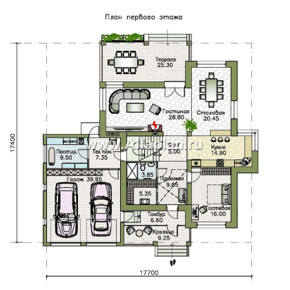 Проекты домов Альфаплан - «Монтекки» - двухэтажный коттедж с гаражом на две машины - превью плана проекта №1