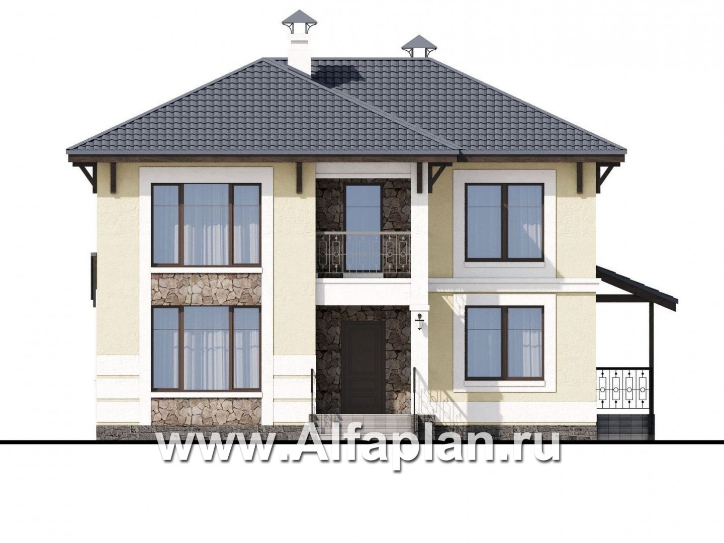 Проекты домов Альфаплан - «Манор» — сбалансированный комфортный коттедж - изображение фасада №1