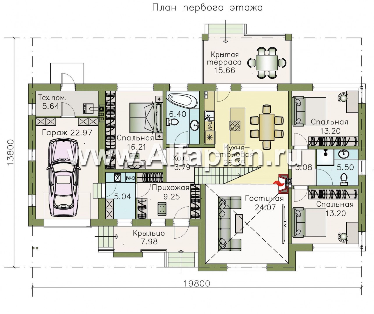 Проекты домов Альфаплан - «Каприкорн» - комфортабельный коттедж с мансардой и гаражом - изображение плана проекта №1