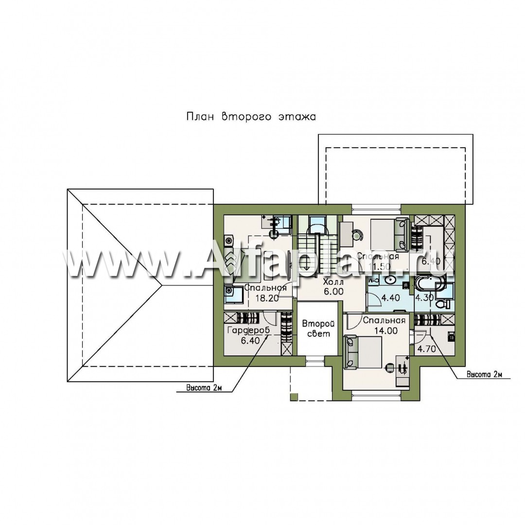 Проекты домов Альфаплан - «Кассиопея» - комфортабельный мансардный дом с большим гаражом - изображение плана проекта №2