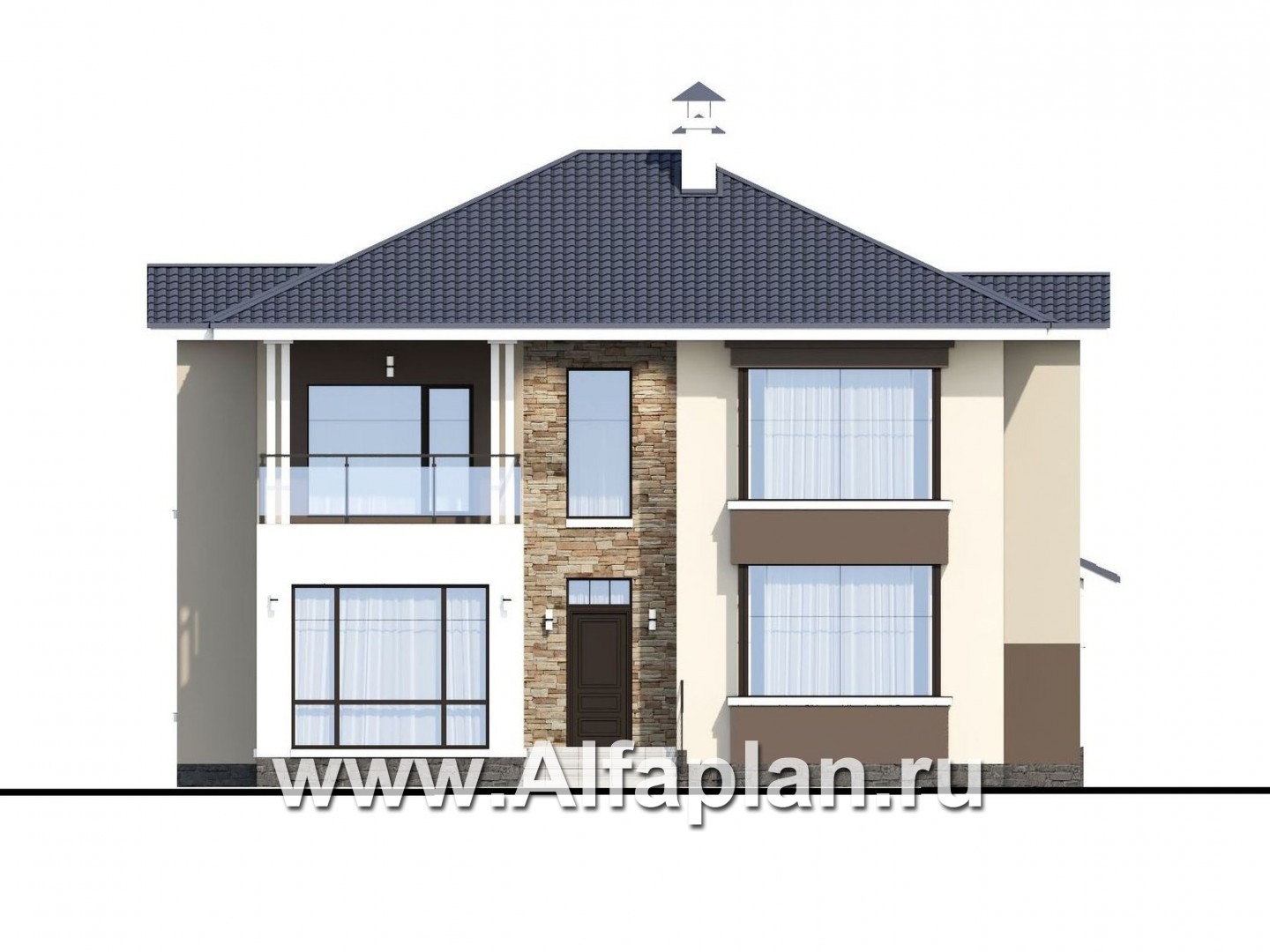 Проекты домов Альфаплан - «Опал» - современный двухэтажный комфортабельный дом - изображение фасада №1