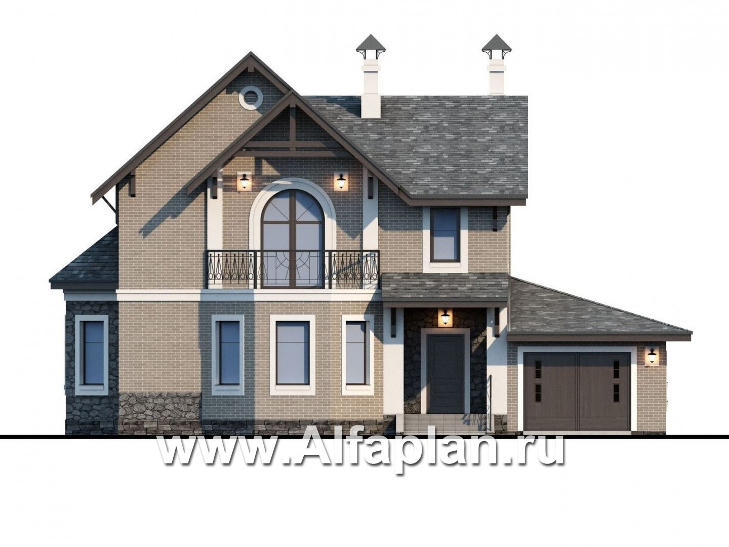 Проекты домов Альфаплан - «Бригантина» - коттедж с компактным планом и гаражом - изображение фасада №1