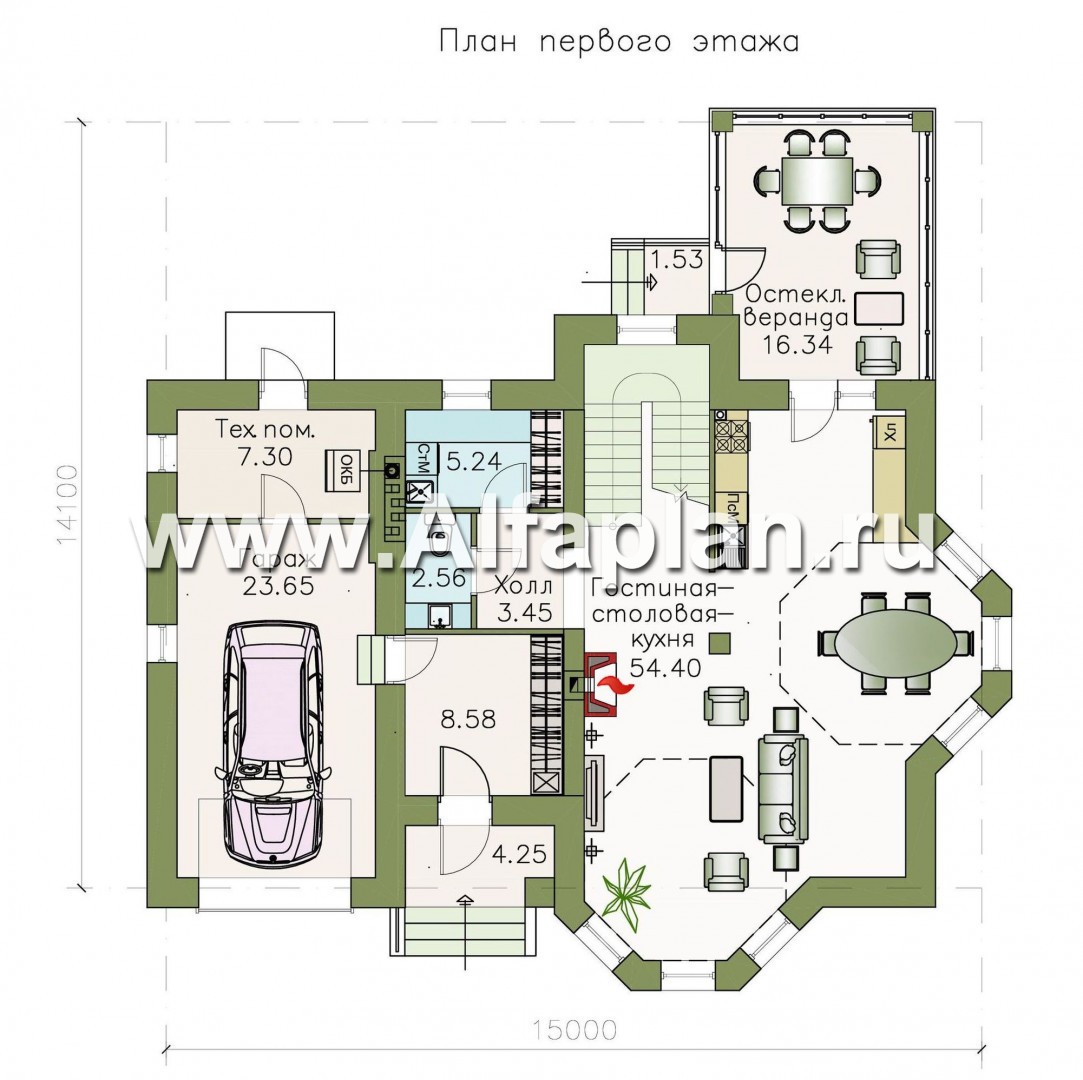 Проекты домов Альфаплан - «Бригантина» - коттедж с компактным планом и гаражом - изображение плана проекта №1